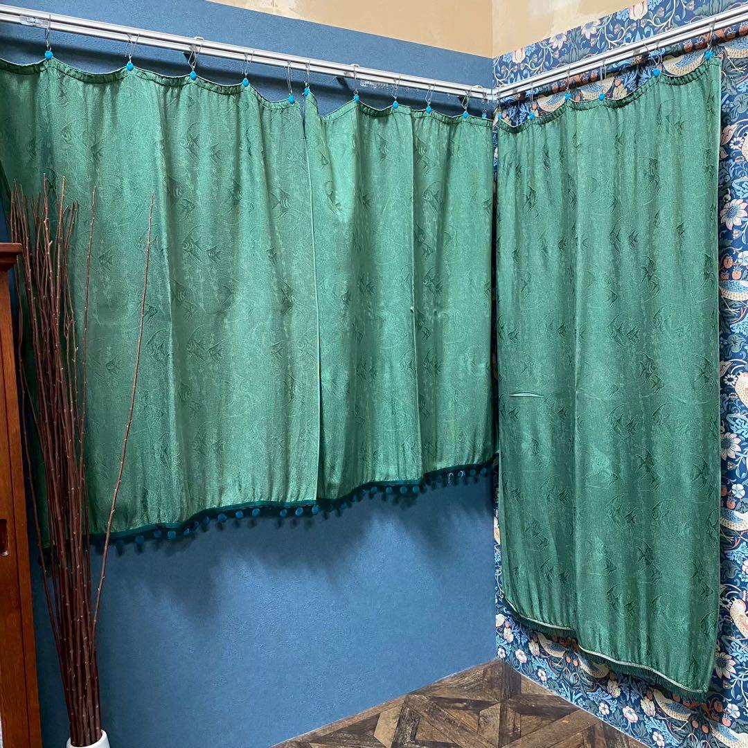 カーテン セット 緑 グリーン インテリア 昭和レトロ