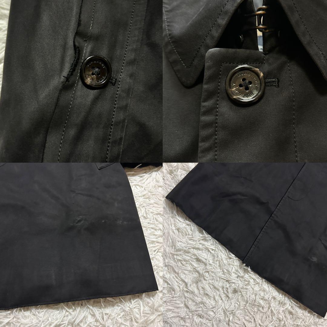 【】バーバリーロンドン ステンカラーコート 黒 ノバチェック ライナー
