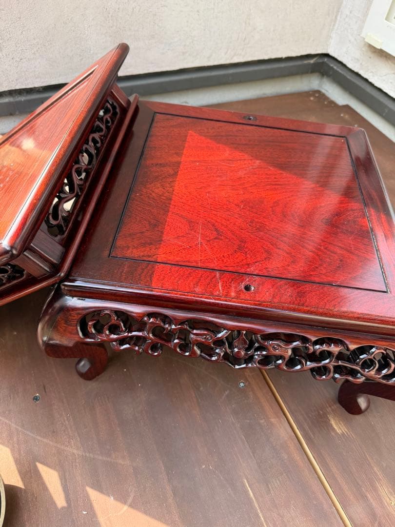 アンティーク　紫檀　花梨唐木透かし彫り　猫脚　盆栽台　和裁　唐木飾り年代物