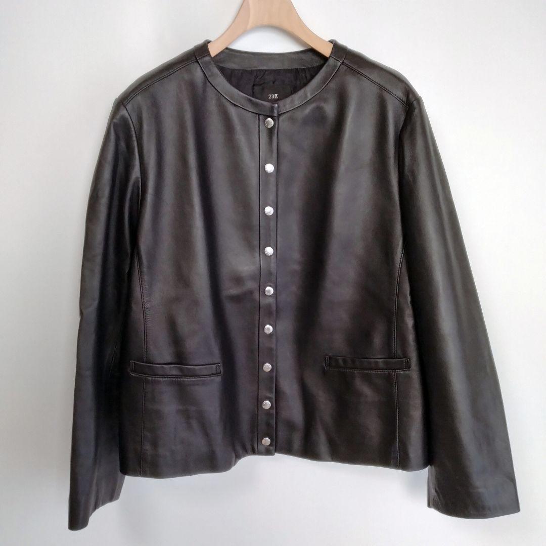 23区　シープレザージャケット　スナップボタン　ノーカラー　50