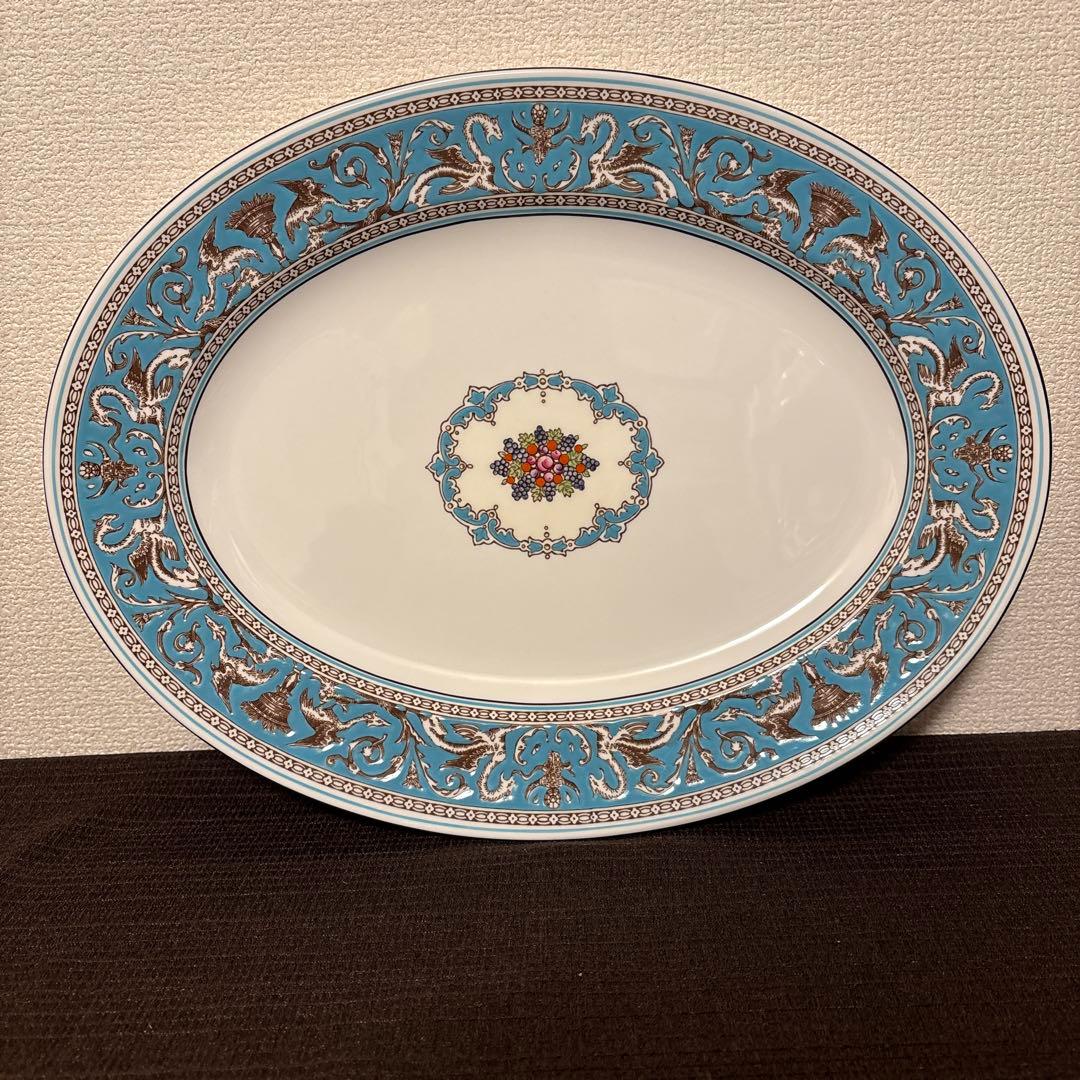 ウェッジウッド　フロレンティーン　ターコイズ　オーバルプレート　Mサイズ