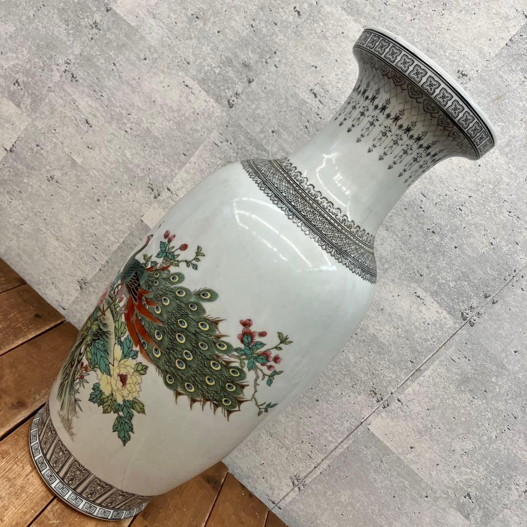 昭和レトロ 中国 景徳鎮 花瓶 花器 華道 フラワーベース 孔雀 花柄