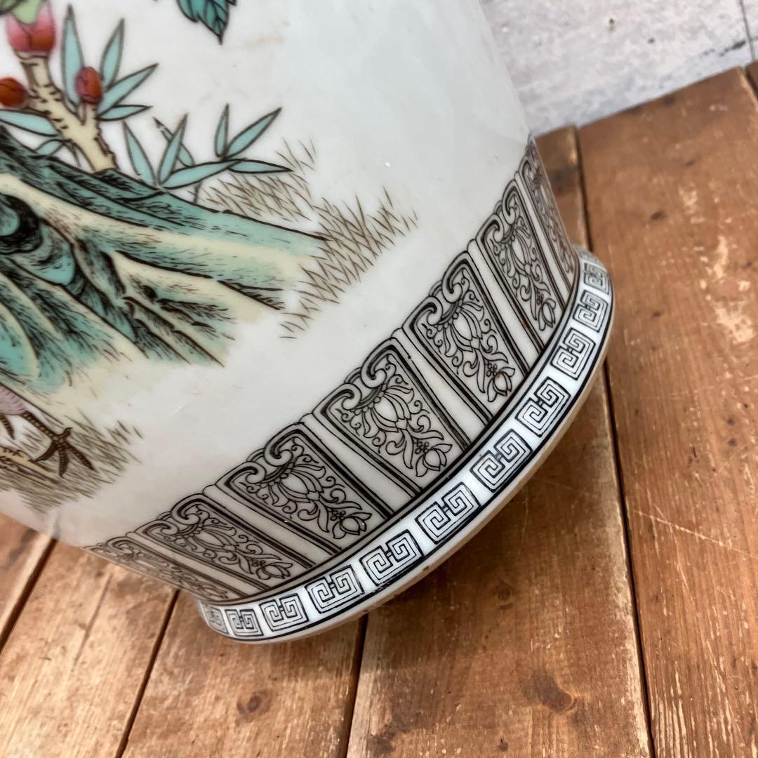 昭和レトロ 中国 景徳鎮 花瓶 花器 華道 フラワーベース 孔雀 花柄