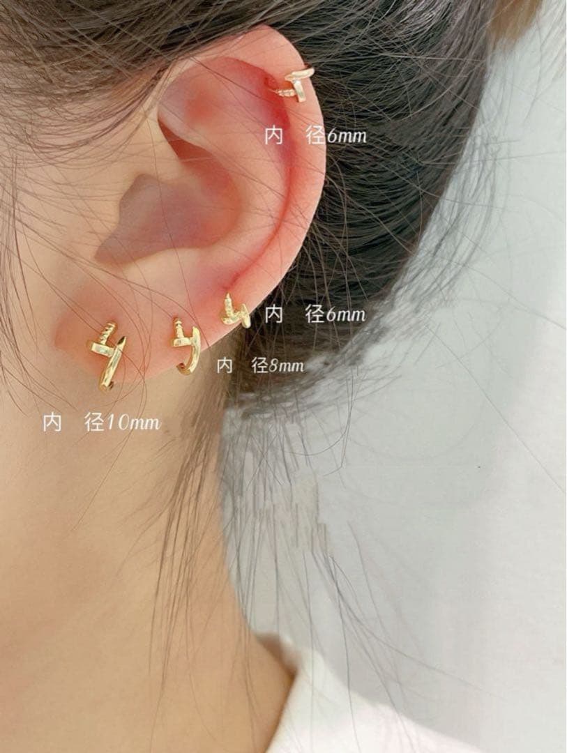 mamy K18YG 内径10mm 片耳2番　フープピアス(ダイヤなし)