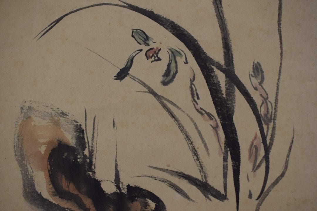 【真作】中島菜刀/蘭と霊芝図/掛軸☆宝船☆Y-71　JM