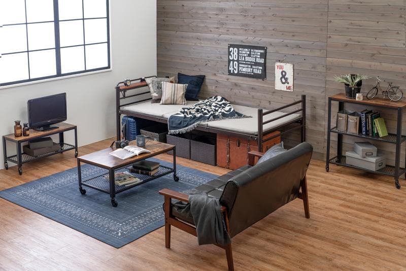 【ダークブラウン　シングル】 便利な宮棚付きのロングベッド <フレームのみ>