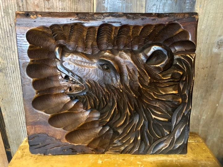 熊 木彫 壁掛け レリーフ