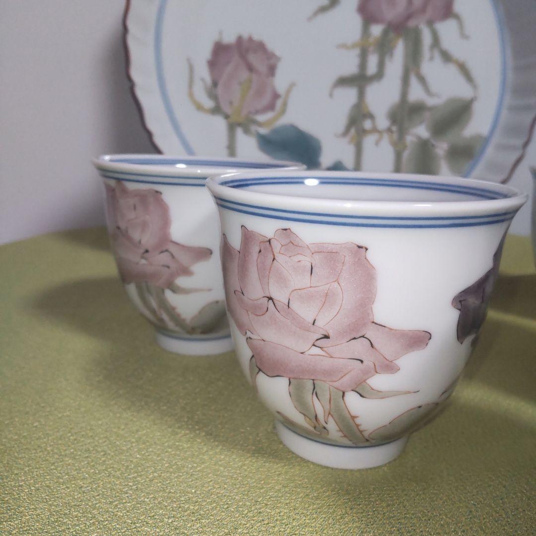 九谷焼 作家 武腰潤 人間国宝 希少 食器セット ローズ 薔薇 皿 プレート