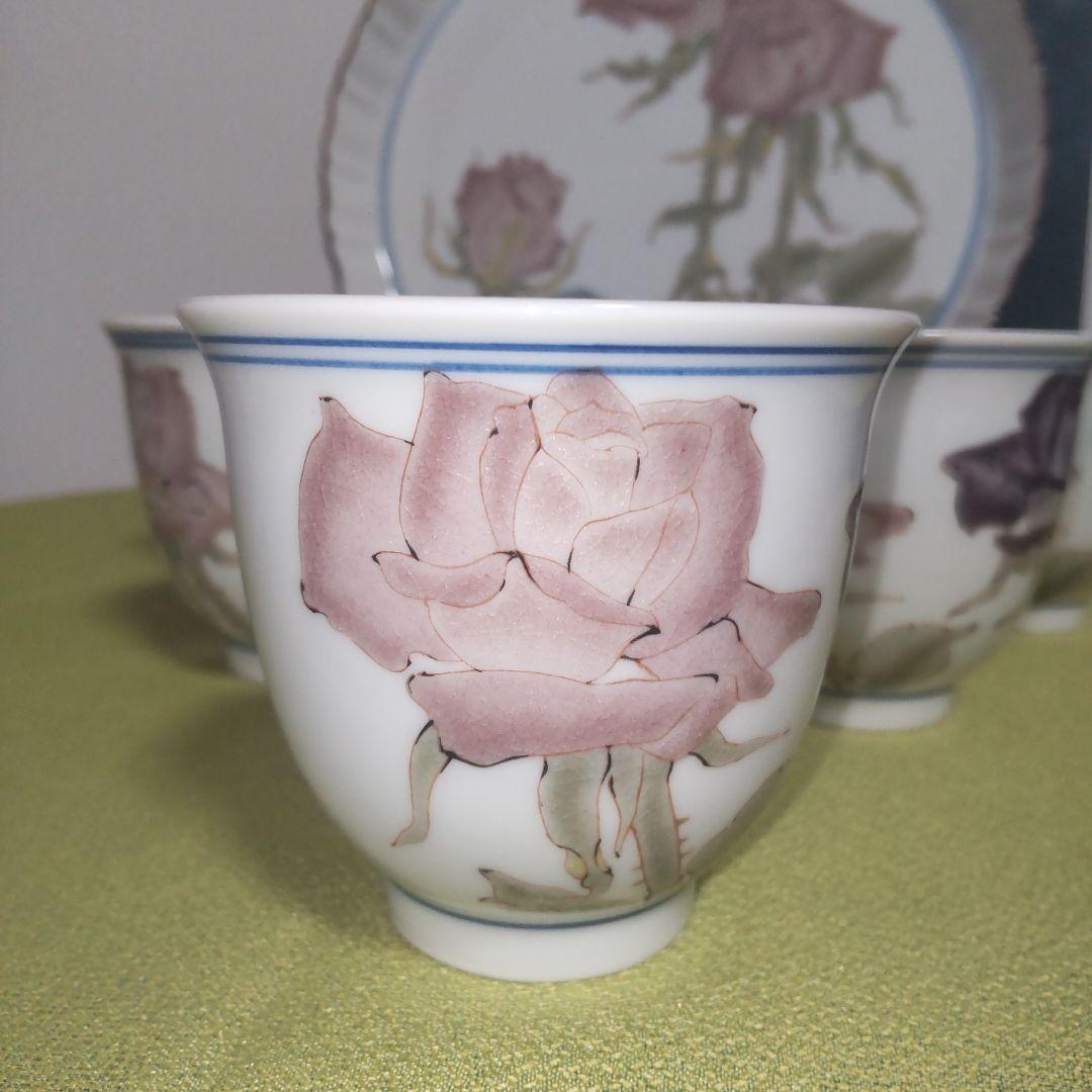 九谷焼 作家 武腰潤 人間国宝 希少 食器セット ローズ 薔薇 皿 プレート