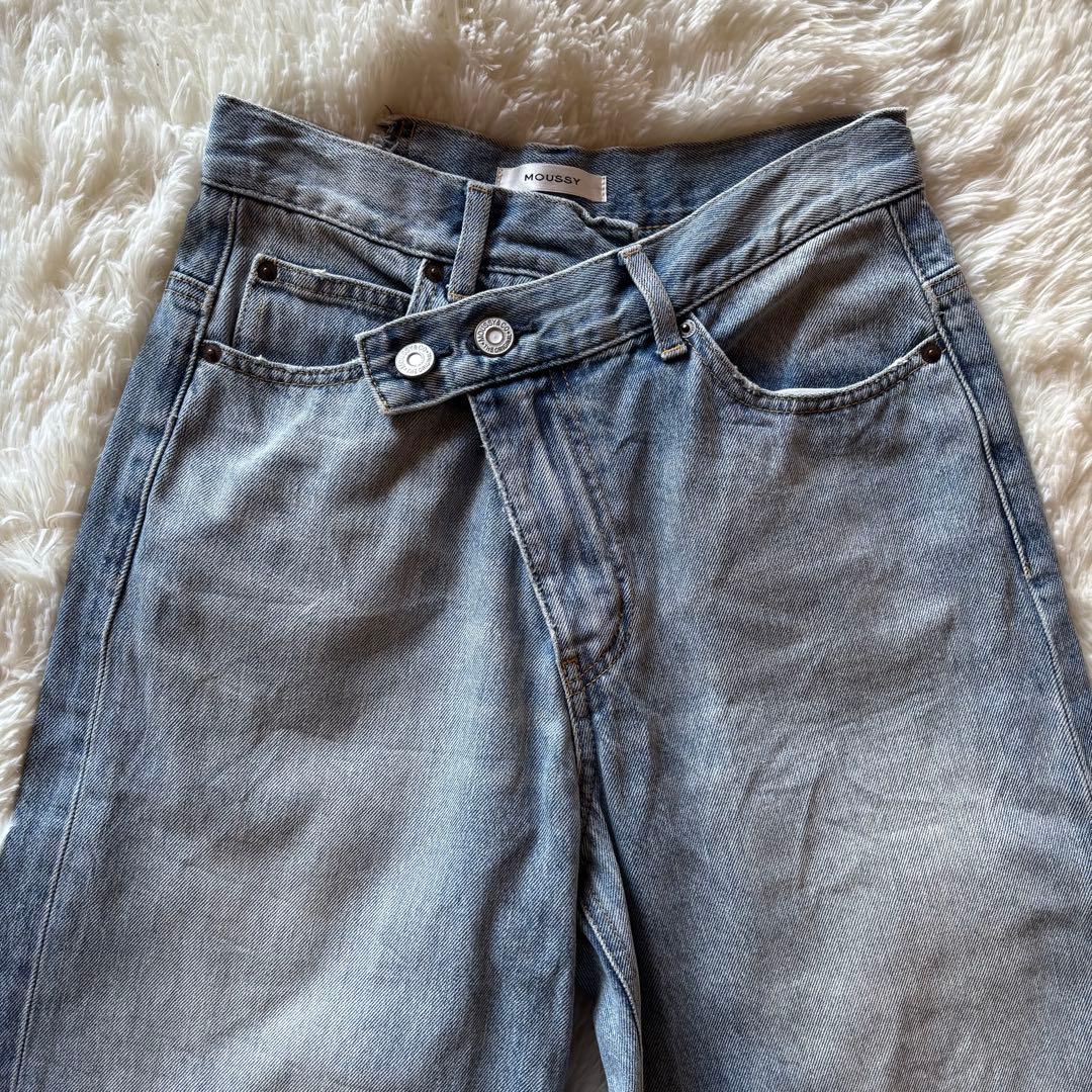 moussy クロスウエストワイドストレートデニム L