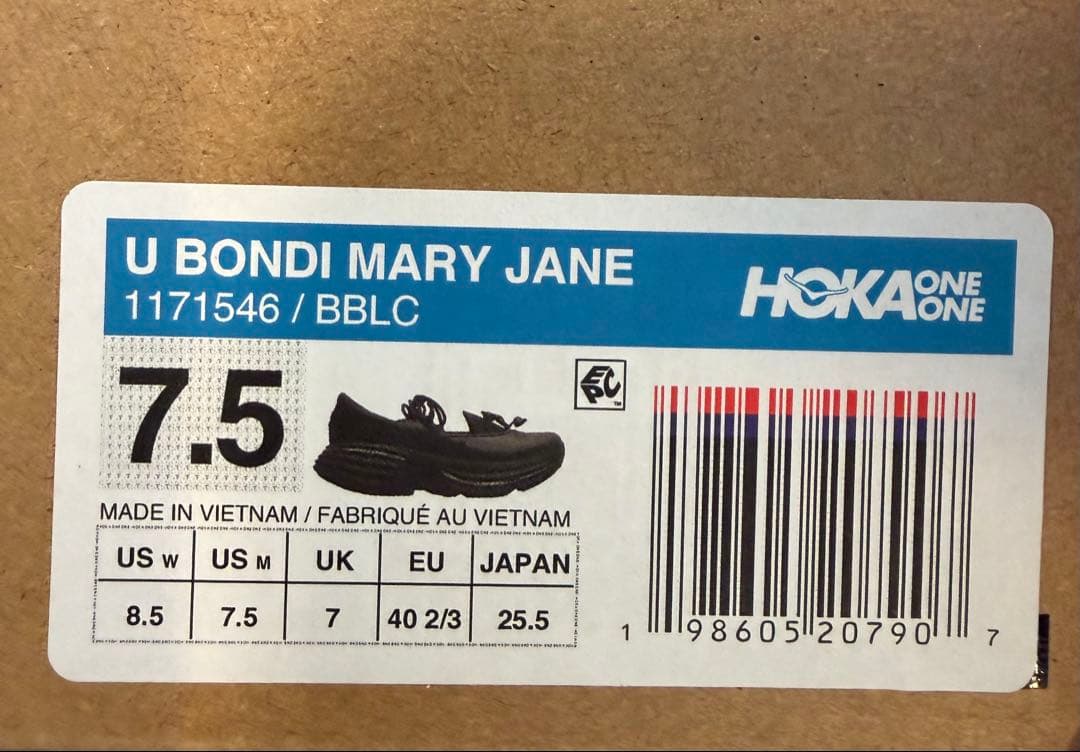 靴 Hoka Bondi Mary Jane Black 25.5cm us7.5