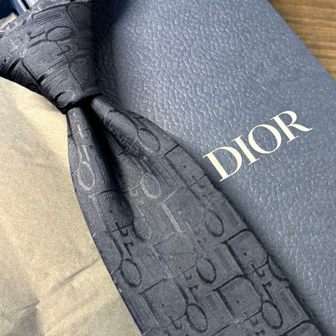 名作 クリスチャンディオール トロッター柄 ロゴ 総柄 ネクタイ ネイビー 濃紺