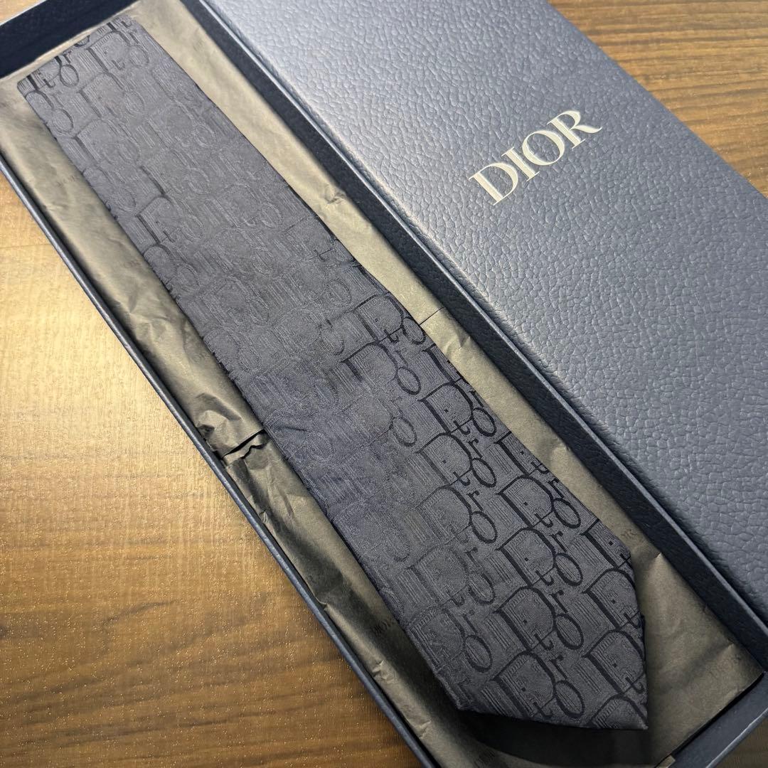 名作 クリスチャンディオール トロッター柄 ロゴ 総柄 ネクタイ ネイビー 濃紺