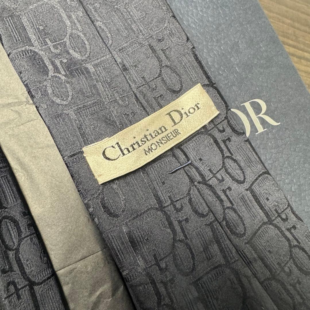 名作 クリスチャンディオール トロッター柄 ロゴ 総柄 ネクタイ ネイビー 濃紺