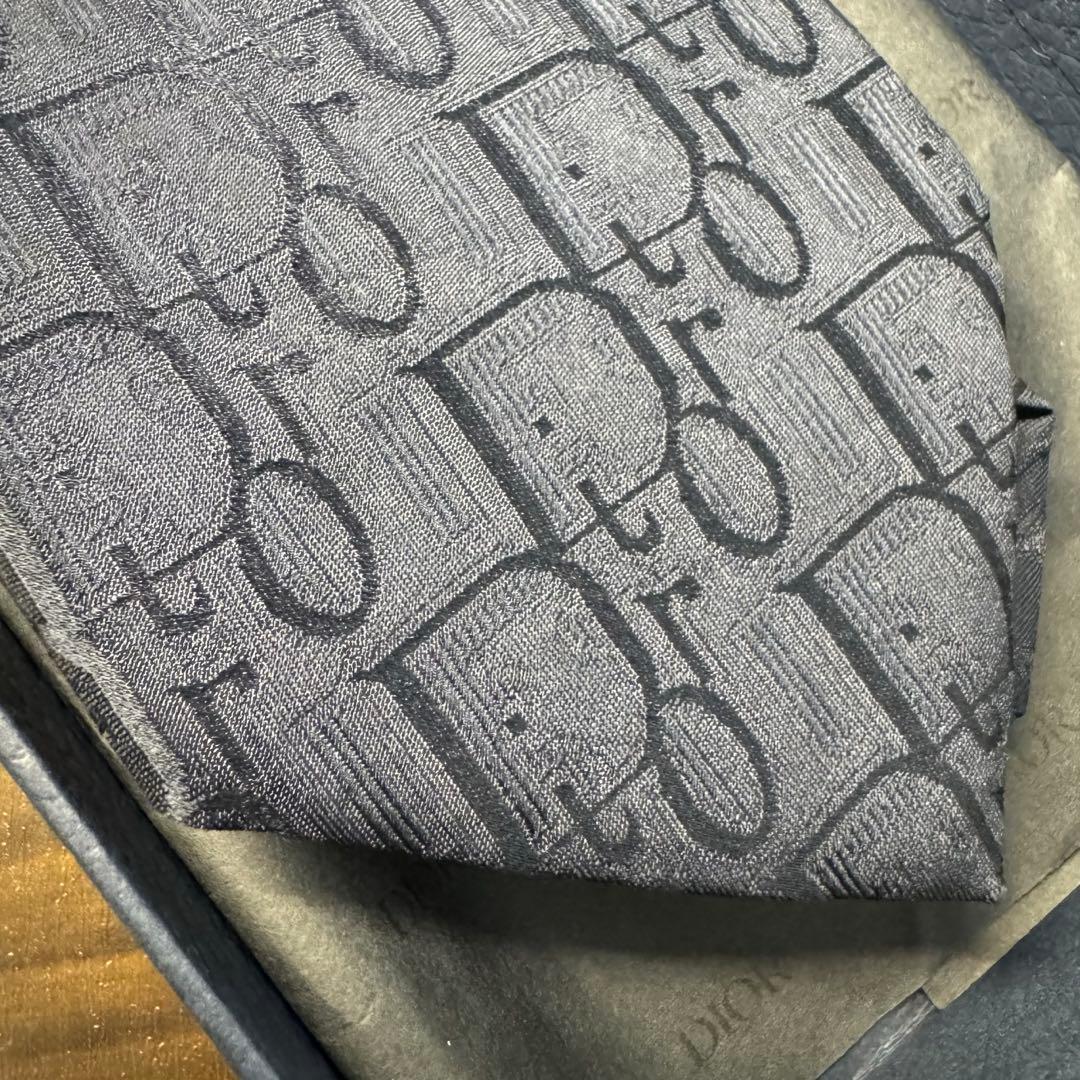 名作 クリスチャンディオール トロッター柄 ロゴ 総柄 ネクタイ ネイビー 濃紺