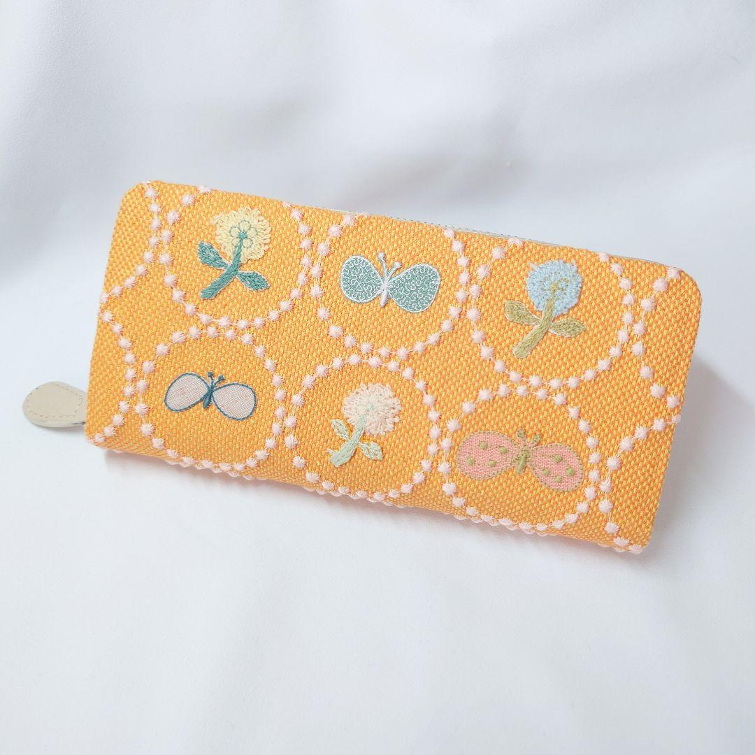 【現品】オレンジ×ピンク タンバリン 本革ギャルソン長財布 ミナペルホネン