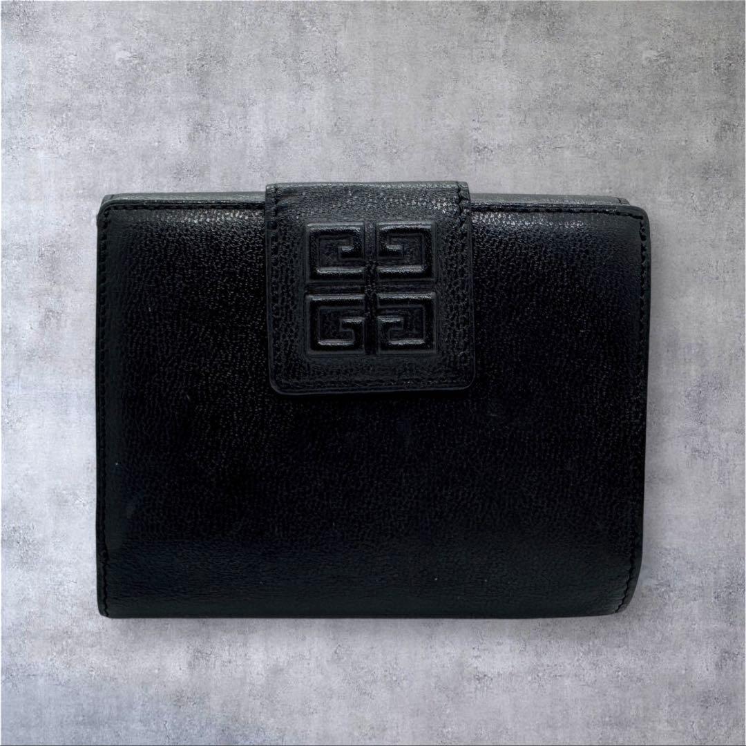 美品 ジバンシー 二つ折財布 ブラック レザー ブランドロゴ