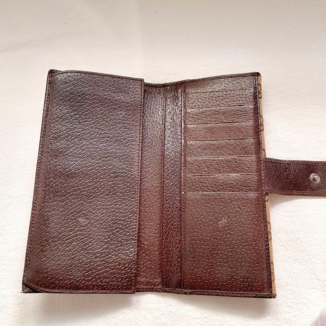 グッチ　長財布　GGキャンバス　ロゴプレート　Wホック　ブラウン　1118-④