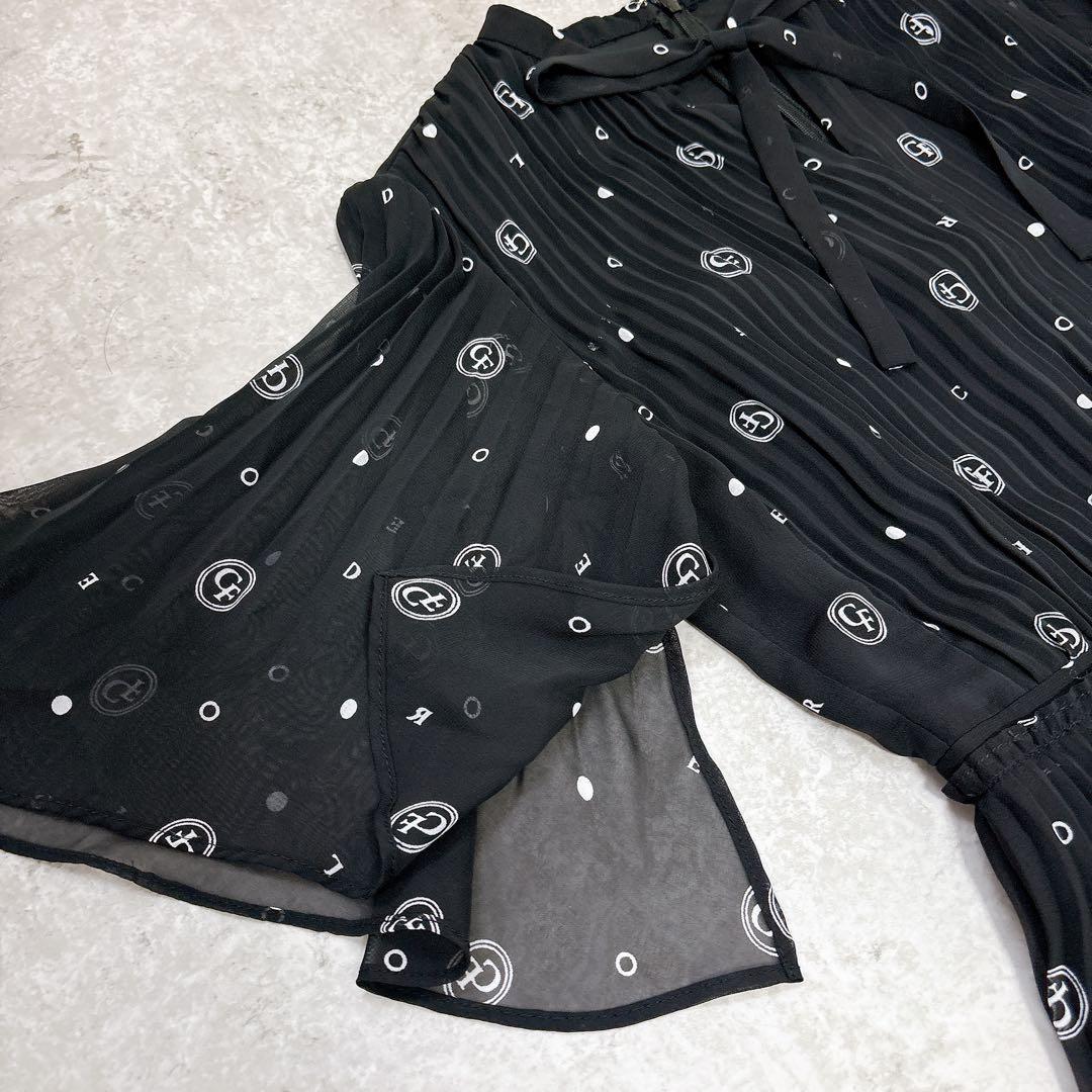 極美品✨セルフォード　ボウタイプリーツワンピース　ロゴ入り　フレア　Aライン