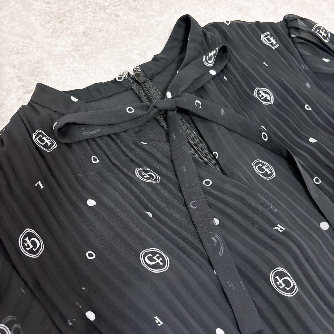 極美品✨セルフォード　ボウタイプリーツワンピース　ロゴ入り　フレア　Aライン