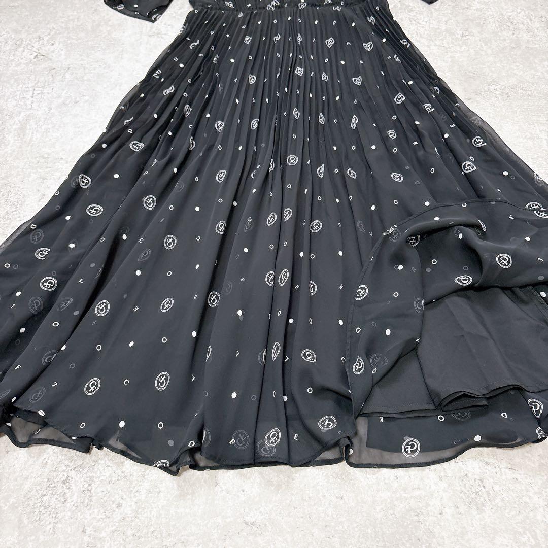 極美品✨セルフォード　ボウタイプリーツワンピース　ロゴ入り　フレア　Aライン