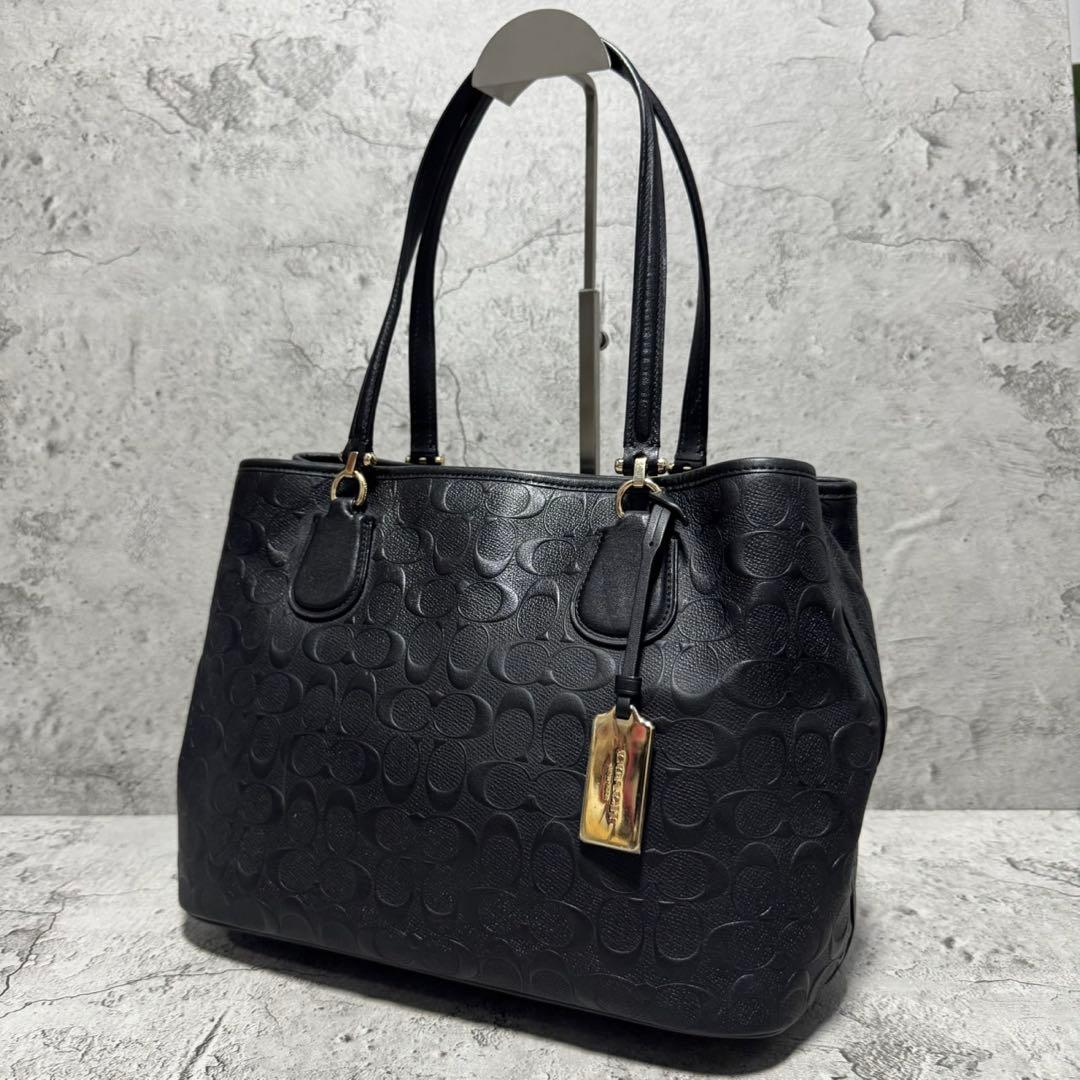 極美品✨️A4可 コーチ トートバッグ エンボス加工 チャーム レザー 黒