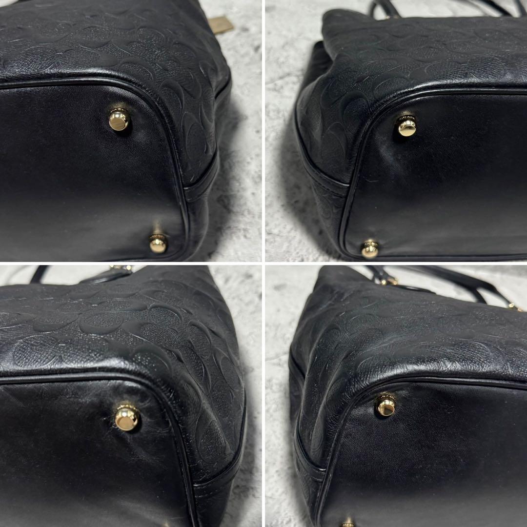 極美品✨️A4可 コーチ トートバッグ エンボス加工 チャーム レザー 黒