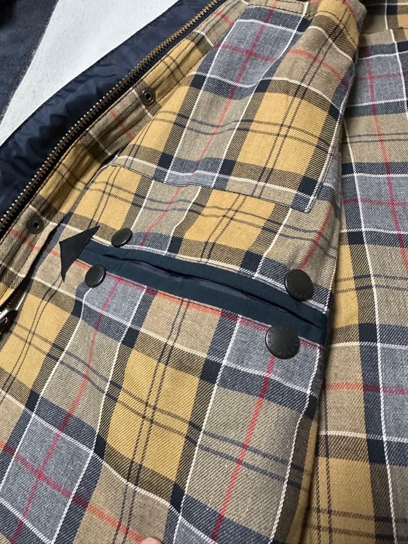 着用2回　Barbour ボーダー　42 ネイビー　2レイヤー　ノンオイル