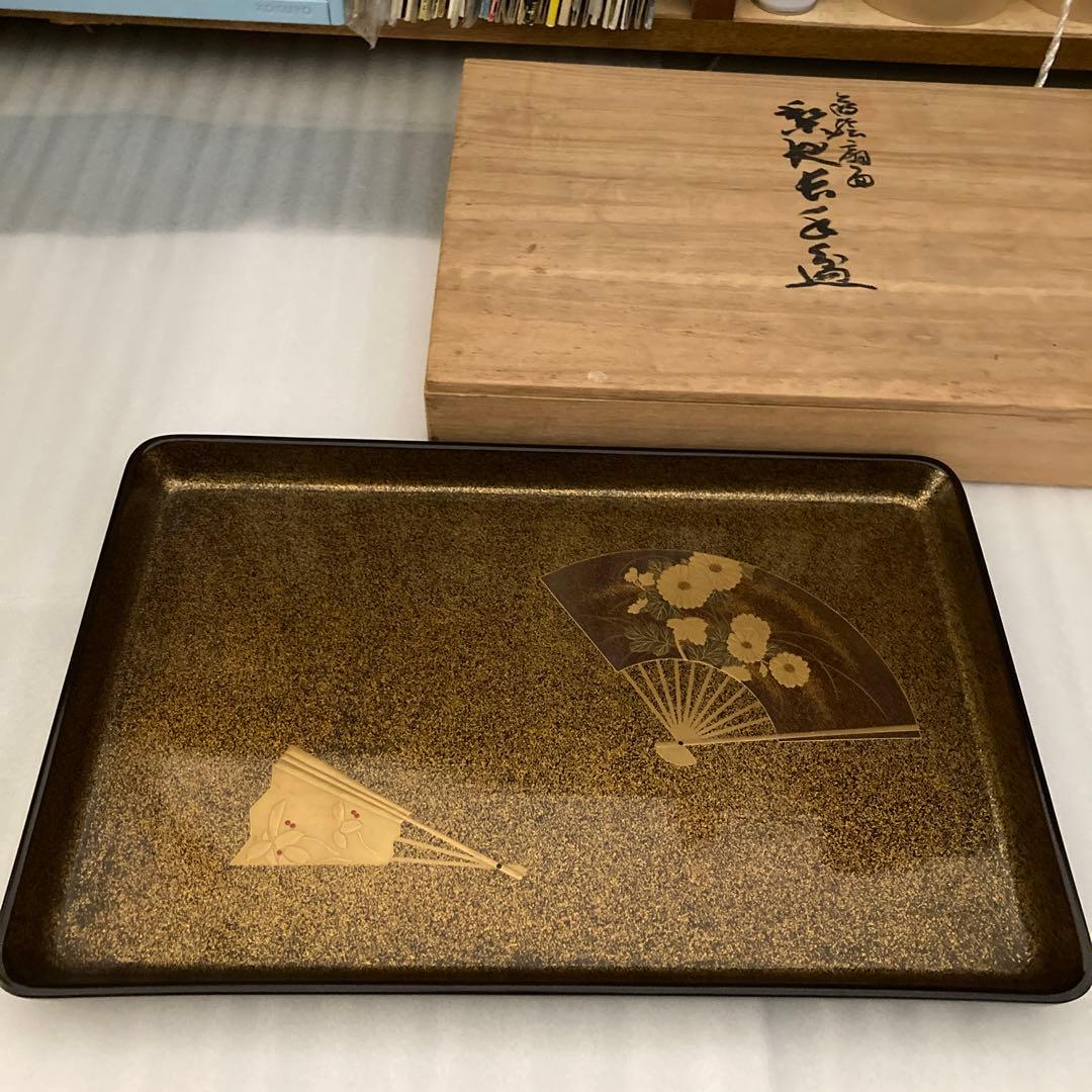お値下げ　輪島塗　蒔絵　扇面　梨地　長手盆　お盆