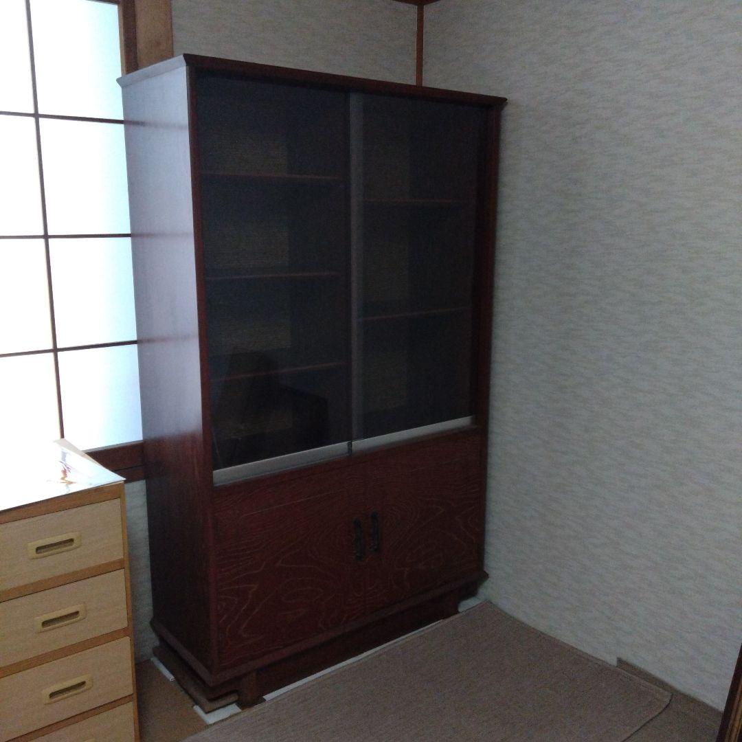 ダークブラウン ガラス扉付き本棚　昭和レトロ