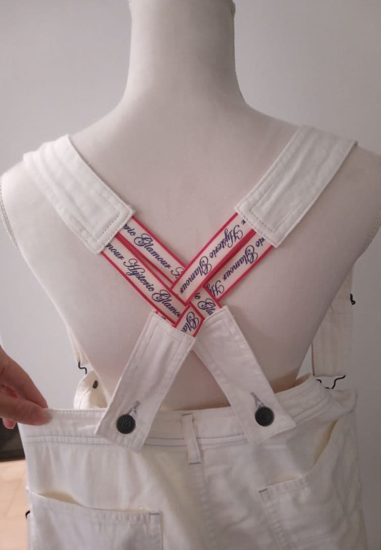 新品！【ヒステリックグラマー】ホワイトオーバーオール クロスバックデザイン