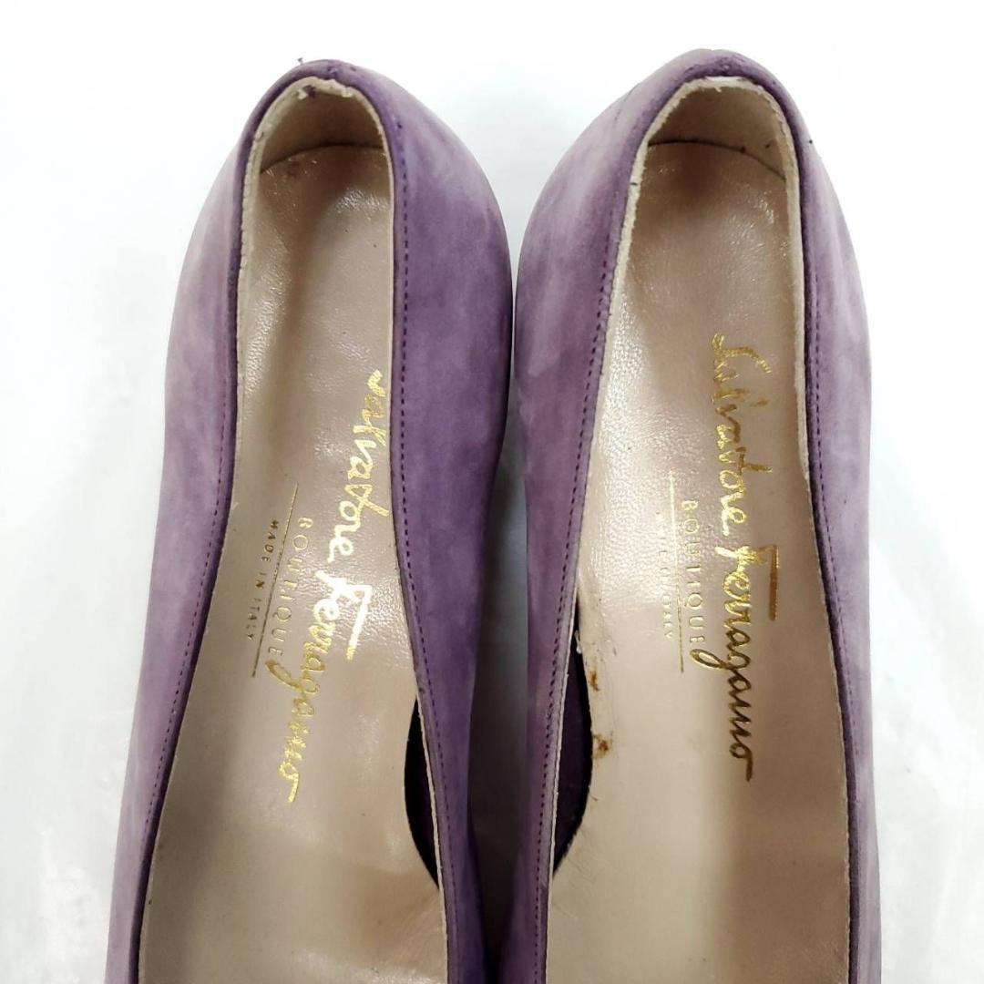 サルヴァトーレフェラガモ　新品　ヴァラ　リボン　スエード　パープル　US5.5