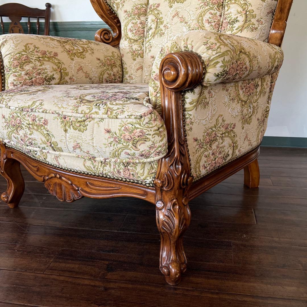 k075 クラシカルなゴブラン織りソファセット 3人掛けソファ・アームチェア2台