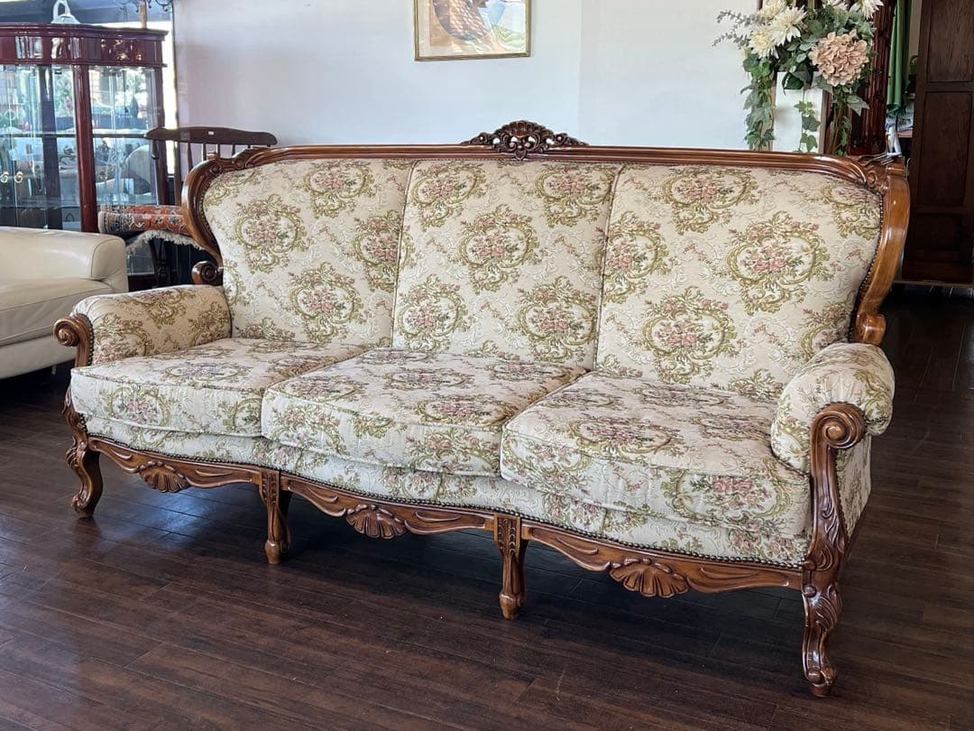 k075 クラシカルなゴブラン織りソファセット 3人掛けソファ・アームチェア2台