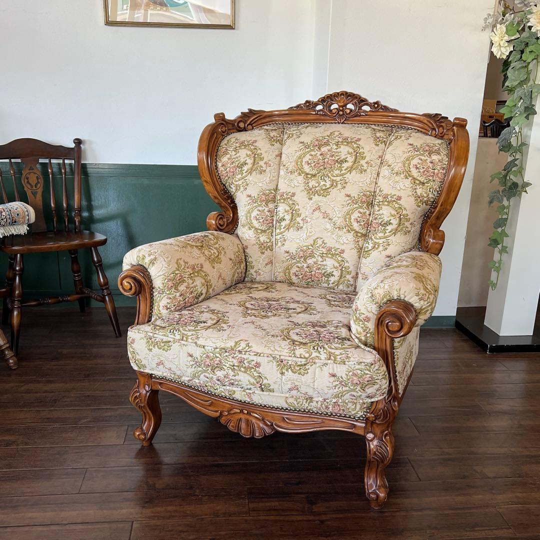 k075 クラシカルなゴブラン織りソファセット 3人掛けソファ・アームチェア2台