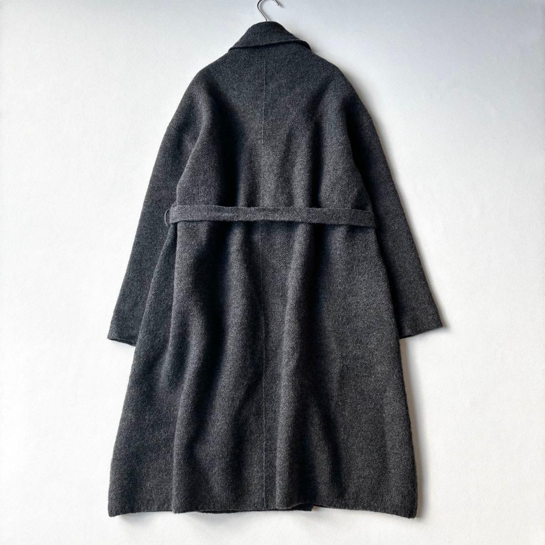 45R 圧縮ウール　ニットガウンコート　カシュクール　ベルト　チャコールグレー