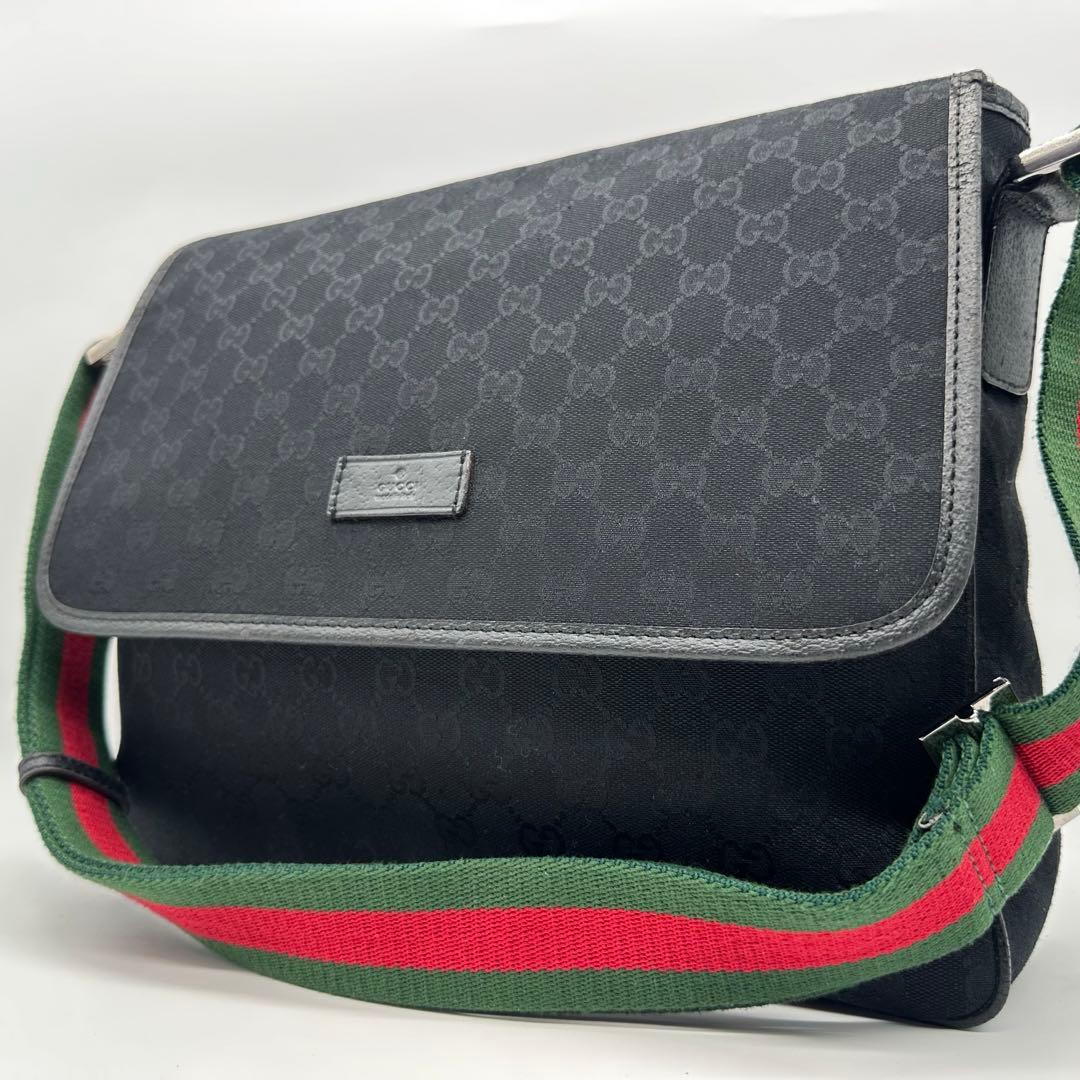 【美品】GUCCI ショルダーバッグ シェリーライン GG キャンバス 黒