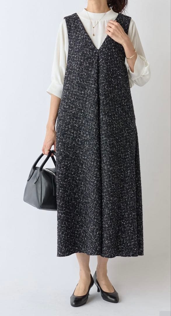 ままちゃん　ビアズリー ツイードフレアワンピース　０サイズ