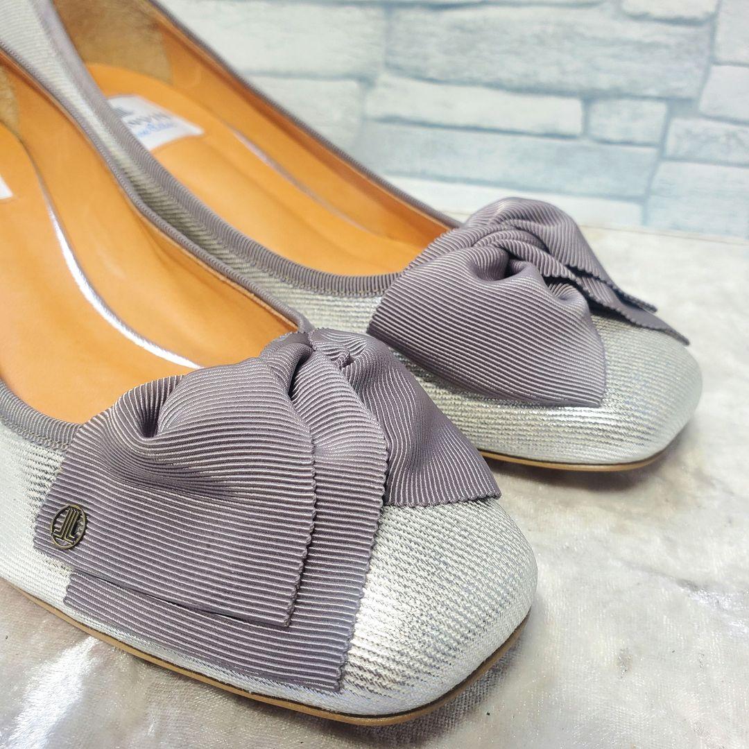 【未使用級】✨LANVIN 23.5cm ビジューヒールリボンパンプス シルバー