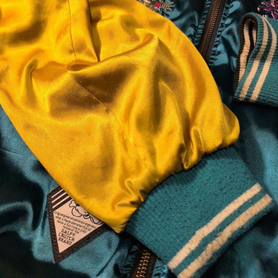 GALFY スカジャン リバーシブル 黒 ターコイズ 刺繍 L