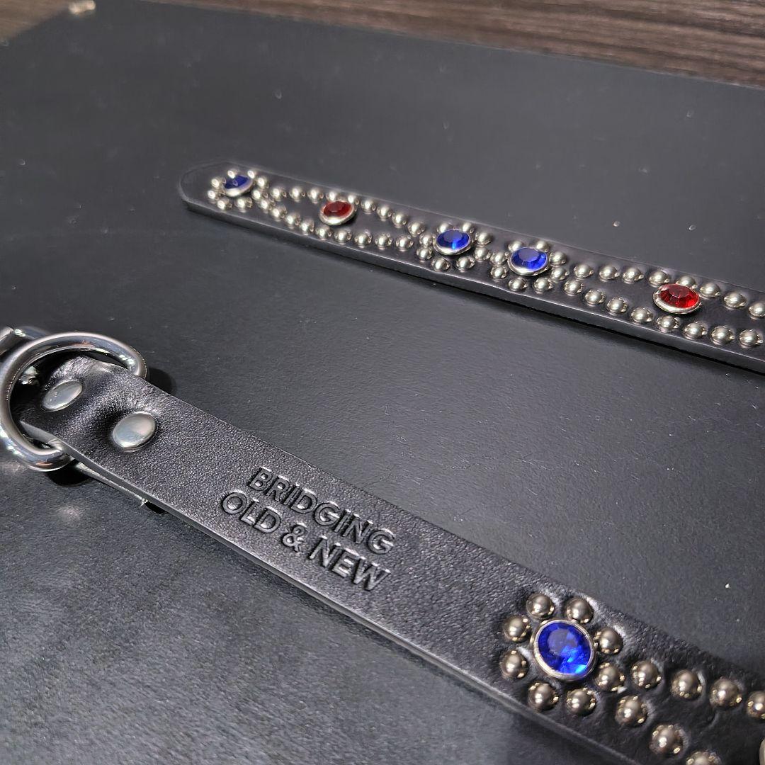 クロス赤青■本革レザーフルスタッズナローベルト☆ヴィンテージガーネット