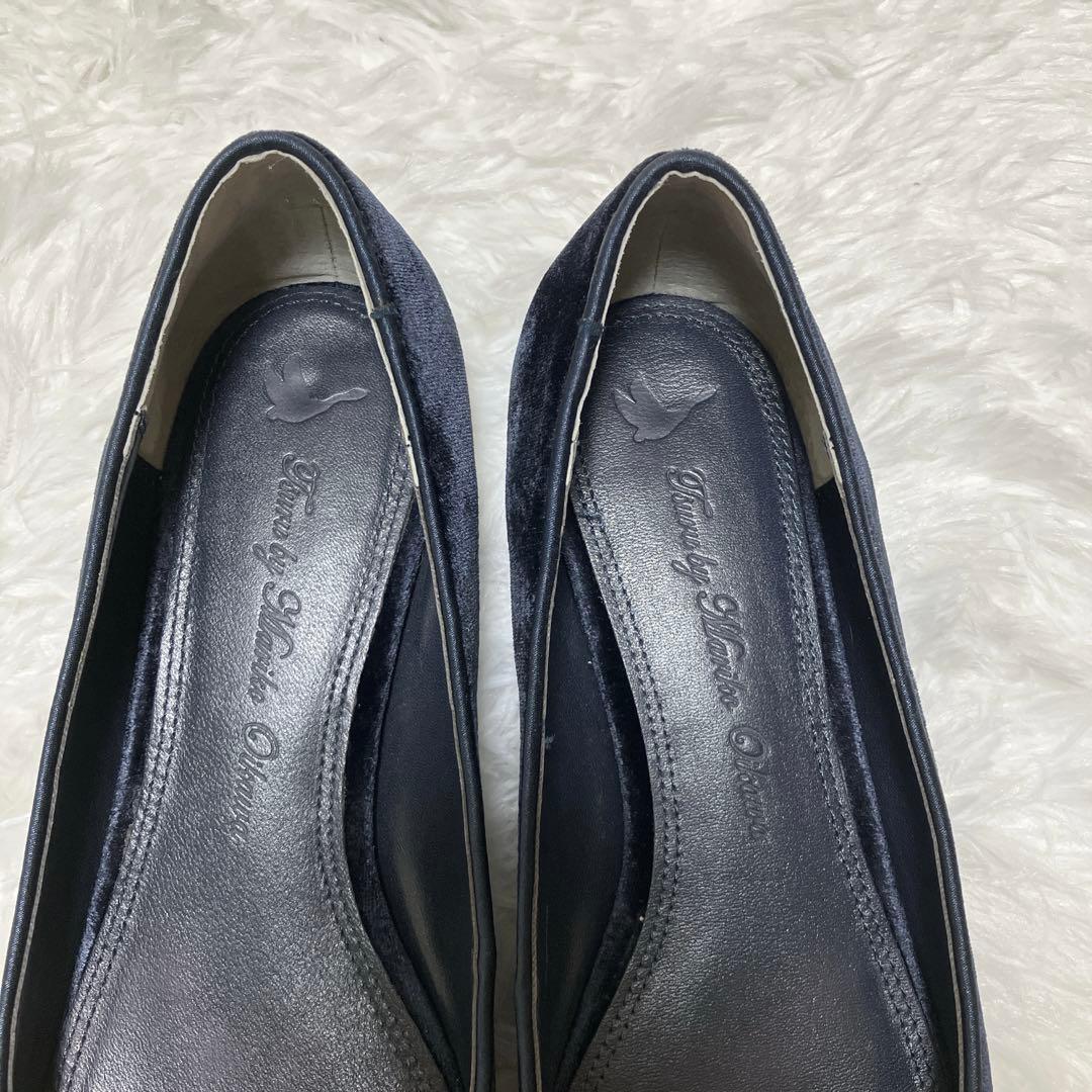 極美品 ツルバイマリコオイカワ ベロア ダブル リボン フラットパンプス 39