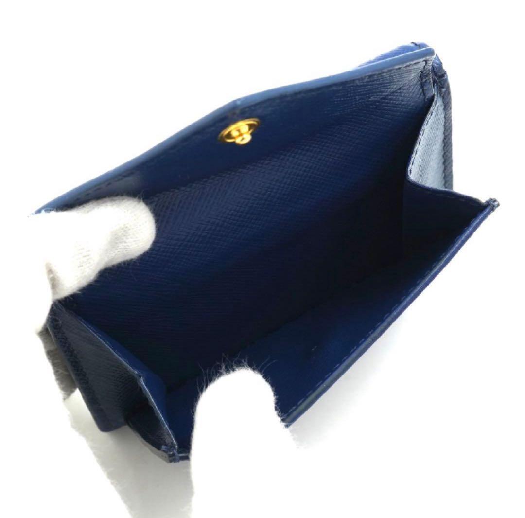 ✨新品未使用・箱付き✨　PRADA ミニ財布　サフィアーノレザー　三つ折り　青色