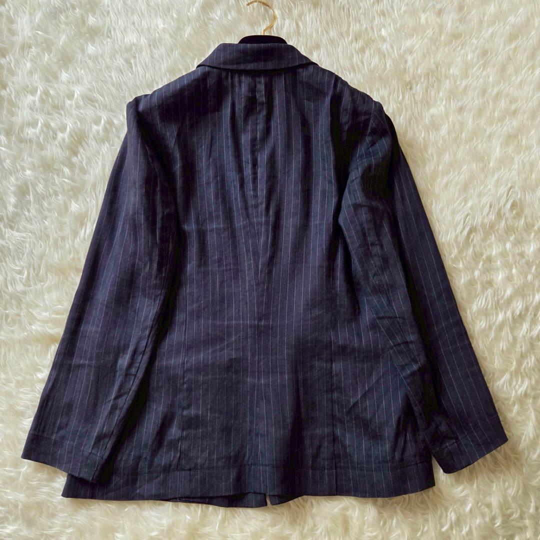 美品✨セオリーリュクス パンツスーツセットアップ ストライプ リネン ネイビー