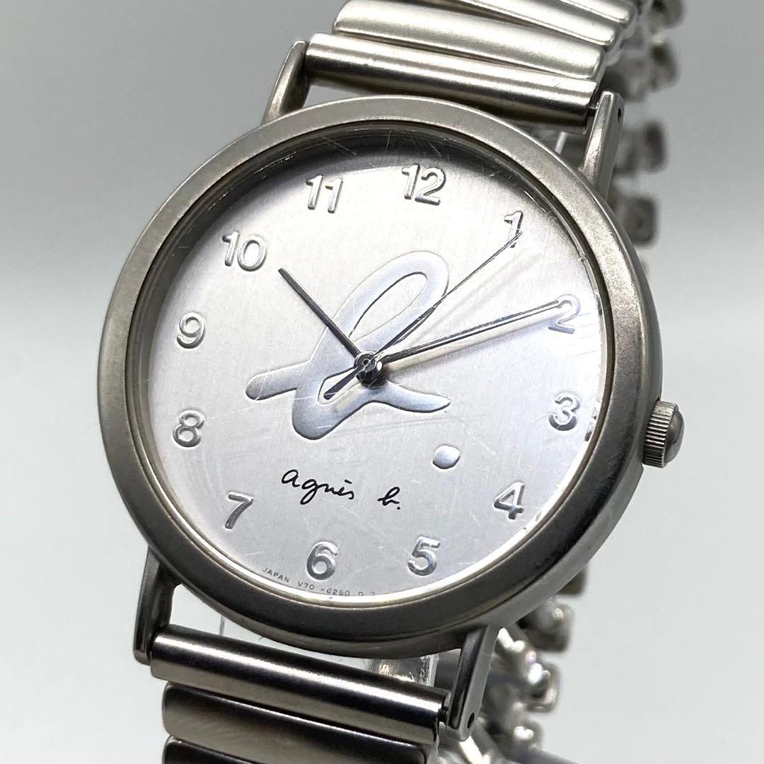 【稼働】 アニエスベー 腕時計 V701-6190 シルバー文字盤 ラウンド