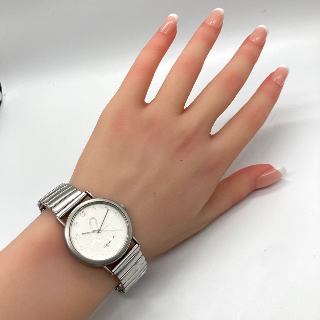 【稼働】 アニエスベー 腕時計 V701-6190 シルバー文字盤 ラウンド