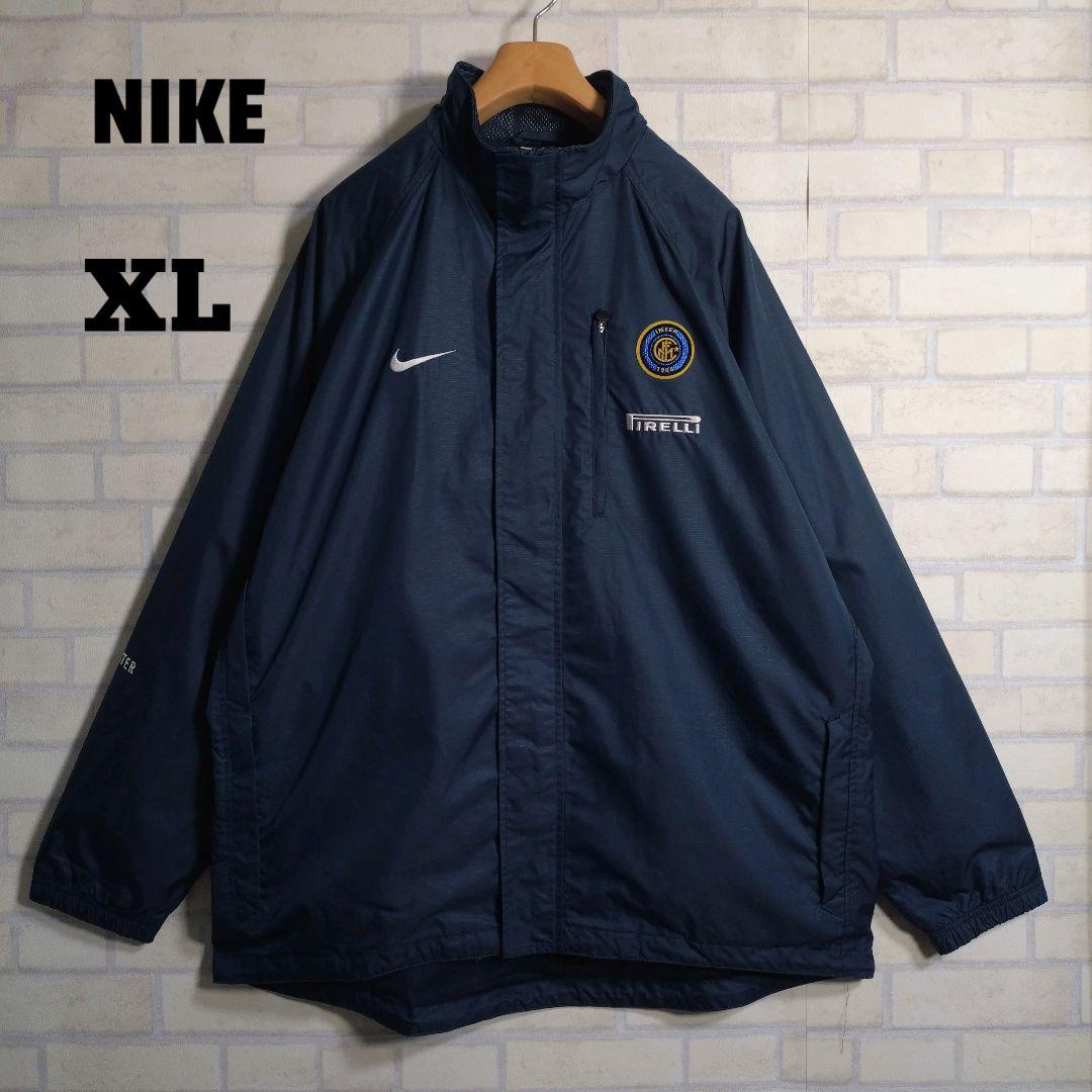 ナイキ★00s インテル PIRELLI 刺繍ロゴ ナイロンジャケット 紺 XL