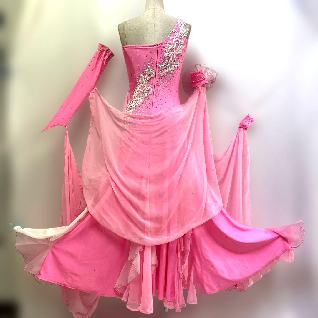 Y5952★SM★ピンク /ラインストーン/スタンダードドレス☆社交ダンス