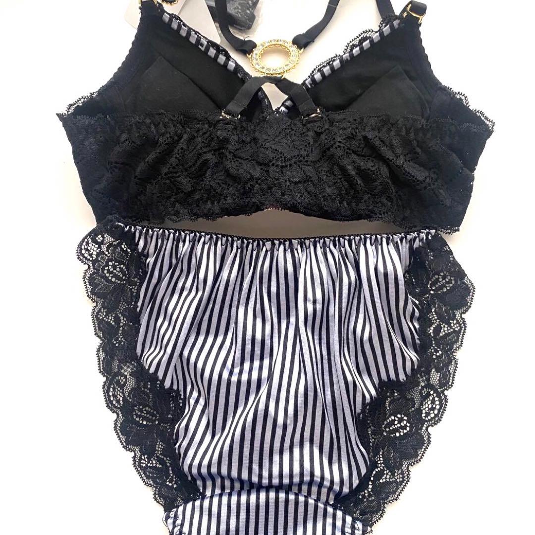 エメフィール　ブラ　ショーツ　aimerfeel サテンストライプ柄