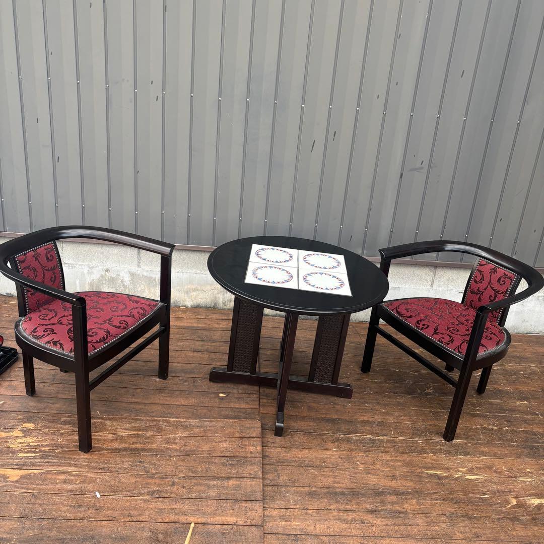 森繁 MORISHIGE タイル張り 木製ラウンドセンターテーブル 丸テーブル